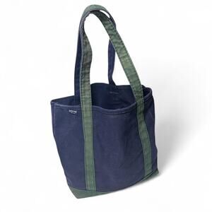 Lands’ End 100% Cotton Navy Blue Green Canvas Boat and Tote Shoulder Carry Bag